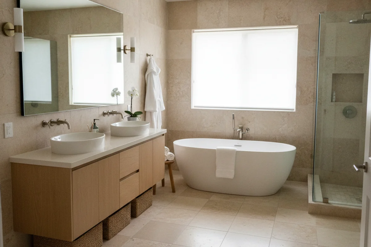 Freestanding tub and tile bathroom remodel in Palo Alto, CA